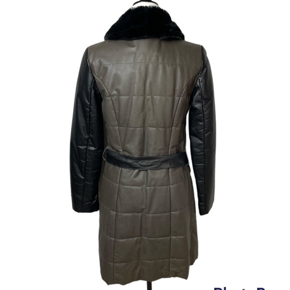 DANIER two color leather fur trim collar coat sz XS - Picture 4 of 9